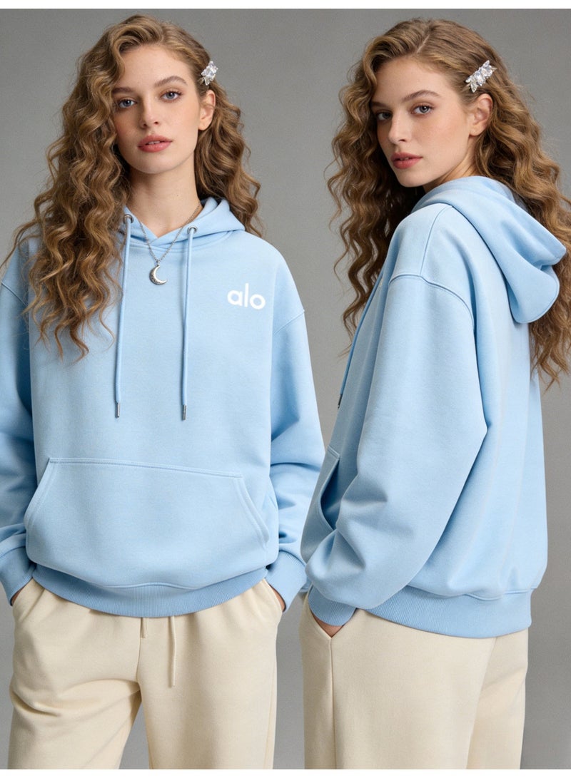 Alo World Blue Hoodie - Unisex Minimalist Logo Pullover, Suitable for Sports and Daily Leisure Styles - Image 5